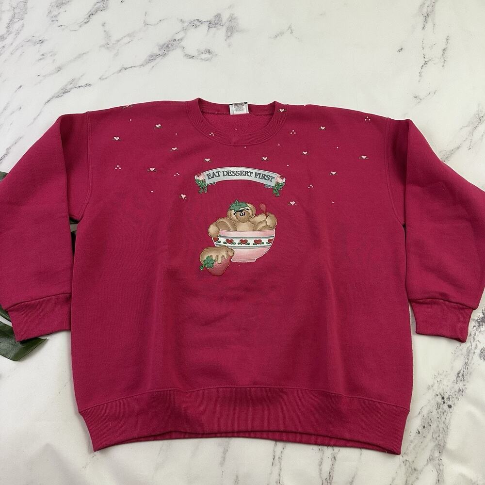 Lee Womens Vintage 90s Pullover Sweatshirt Size XXL Pink Puff Paint Bear Hearts